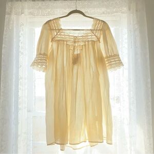 NWT DOEN Navan Dress sz XL 100% Ramie Cream Ivory Short Puff Sleeve Square Neck